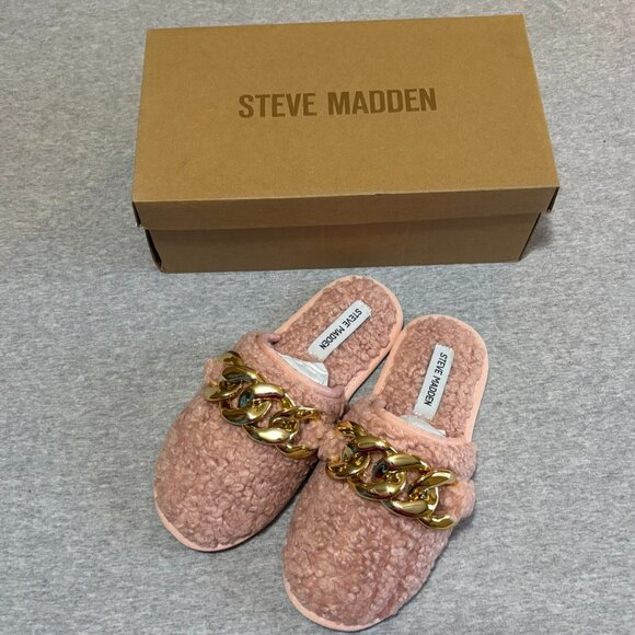 Steve Madden Ability Pink Faux Fur Slip On Slide Slippers Size 6 - Picture 1 of 7